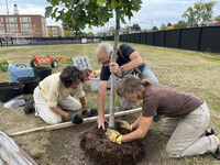  Heights Tree People Kathy Smachlo, Bill Hanavan and Kathy Smachlo  plant their 1,000th tree on Oct. 5, 2023. Photo courtesy of Bill Hanavan 