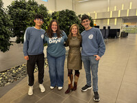  Abhi Kambhampati, a junior at Blue Valley North High School; Abby Hill, a senior at Barstow High School; Mindy Corporon, co-founder of SevenDays; and Jonah Stein, a junior at Blue Valley North High School pose together. Photo courtesy of Mindy Corporon 