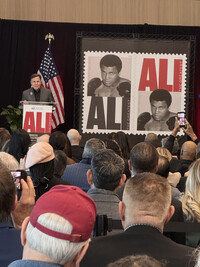 Bob Costas served as master of ceremony for the release of Muhammad Ali's forever stamp. Photo Credit: Bonnie Jean Feldkamp.