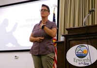 Bonnie Jean Feldkamp speaks at the Southeastern Writers' Association annual conference in St. Simons, Georgia. Photo Credit: Marc Thomas.
