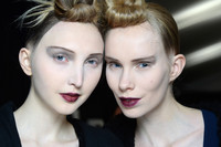 One of the season's biggest beauty trends — the dark red lip — gets the bold treatment at Marc Jacobs' fall 2015 runway show. Makeup by Francois Nars.