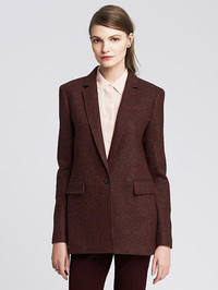  Wearing one color head to toe is one of fashion expert Alyson Walsh's tricks to ageless style. Burgundy is the color of the moment at Banana Republic. 