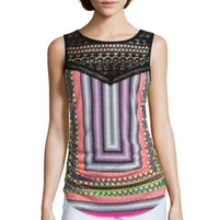  Mix up your dark basics with brights in the summer. Bisou Bisou Lace-up peplum top with dark jeans. www.jcp.com. 