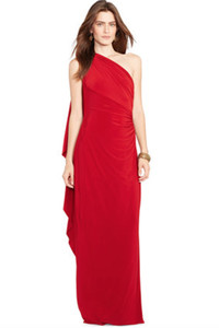 Go red and wear bold color head to toe. Garnet one-shouldered evening dress by Lauren Ralph Lauren at Macy's.