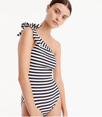 It's never too early to shop for a new swimsuit. The one-shoulder striped swimsuit that ties at the shoulder is a hit at J.Crew.