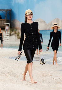 Bike shorts get high-fashion treatment for spring 2019 at Chanel. www.chanel.com.