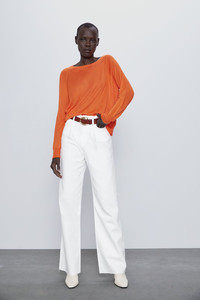 Want an instant update to your spring wardrobe? Add a belt! Orange knit sweater, pants and belt from Zara.