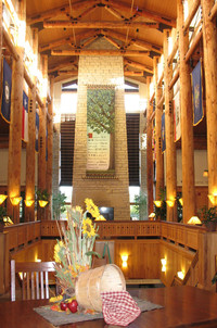  The lobby in Lied Lodge at Arbor Day Farm in Nebraska City, Neb., is one of many rooms on the property that showcase different types of wood. Photo courtesy of Glenda Winders. 