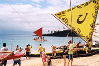  Excited tourists and locals get ready to board canoes for free rides at the annual Wa'a Kiakahi Community Service Day, held on Kaanapali Beach in Hawaii. Photo courtesy of Sharon Whitley Larsen. 