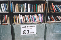 Bargain books are everywhere in Hay-on-Wye, Wales, known as "the Town of Books." Photo courtesy of Sharon Whitley Larsen.