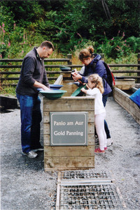 Visitors try their hand panning gold at the Dolaucothi Gold Mines in Mid Wales. Photo courtesy of Sharon Whitley Larsen.