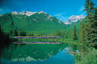  The Rocky Mountaineer traverses the majesty of the Canadian Rockies. Photo courtesy of the Rocky Mountaineer. 