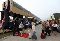  Passengers boarding the Rocky Mountaineer are given the red-carpet treatment. Photo courtesy of the Rocky Mountaineer. 