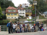 Passengers wait for a very short ferry ride across the Regnitz River in Bamburg, Germany. Photo courtesy of Barbara Selwitz.