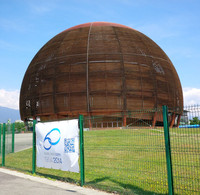 The Globe of Science and Innovation in Geneva, Switzerland, houses CERN's Visitor Center and the "Universe of Particles," a spectacular state-of-the-art multimedia exhibit. Photo courtesy of Athena Lucero.