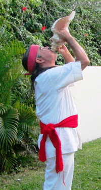 A shaman calls upon spirit guides before performing the Temazcal ritual in Cozumel, Mexico. Photo courtesy of Victor Block.
