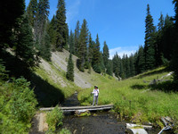 A hiker enjoys the Annie Creek Trail in Crater Lake National Park, Oregon. Photo courtesy of Steve Bergsman.
