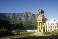 A monument is overshadowed by Table Mountain in Cape Town, South Africa. Photo courtesy of Halina Kubalski.