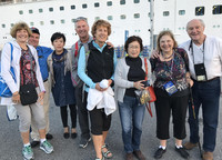 Diamond Princess passengers bid sayonara to their Japanese guides as they ready to board their ship in Sakaiminato, Tottori Prefecture, Japan . Photo courtesy of Phillip Courter.