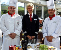 Chef Slavi Nedev, Jadranka Brajkovic and Dima Bejan assembled cheeses for tasting during a Viking Cruise of the Danube River. Photo courtesy of Annie Coburn.