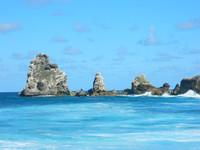 Cathedrals of rock define a bay on the eastern end of the Caribbean island of Guadeloupe. Photo courtesy of Steve Bergsman.