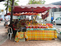 Locals set up shop at the outdoor marketplace in Saint-Francois on the Caribbean island of Guadeloupe. Photo courtesy of Steve Bergsman.