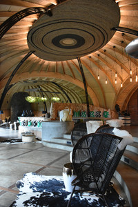 The main lodge at Bisate Lodge in Rwanda is a gathering place for the gorilla-trekkers who stay there. Photo courtesy of Candyce H. Stapen.