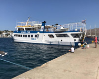 The Patmos Star is a ferryboat that operates between Greek islands. Photo courtesy of Patricia Arrigoni.