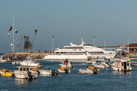 The Catalina Express lies moored in Avalon Harbor on California's Catalina Island. Photo courtesy of Kitty Morse.