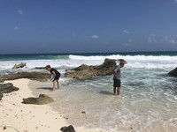 Visitors to Isla Mujeres, Mexico, explore the shore in search of sea glass. Photo courtesy of Lesley Sauls.