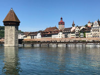  The pedestrian Chapel Bridge in Lucerne, Switzerland, which spans the Reuss River, was built in 1333 and is one of the oldest wooden bridges in Europe. Photo courtesy of TheFiftyPlusLife.com. 