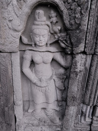  This wall carving is part of Wat Nokor in Kampong Cham, Cambodia. Photo courtesy of Steve Bergsman. 