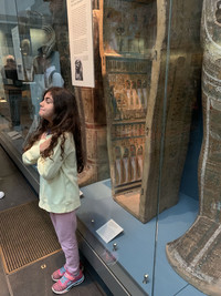  The author's niece, Kalea enjoys the mummies at London's British Museum. Photo courtesy of Sharon Whitley Larsen. 