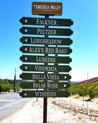 A signboard points the way to significant wineries in Southern California's Temecula Valley. Photo courtesy of Jim Farber. 