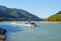  The MS Aria moves along the Danube River during a European cruise. Photo courtesy of Grand Circle. 