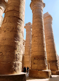  The pillars in the hypostyle at Karnak Temple in Luxor, Egypt, are so large that it takes 12 people with outstretched arms to go around one. Photo courtesy of Phil Allen. 