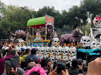 Parade floats featuring skeletons and skulls commemorate the Day of the Dead in Mexico City. Photo courtesy of Bill Neely.
