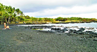  Swimmers enjoy a black-sand beach on the island of Hawaii. Photo courtesy of Victor Block. 
