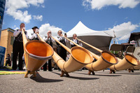  Swiss residents of New Glarus, Wisconsin, play alphorns during a festival. Photo courtesy of Green County Tourism 