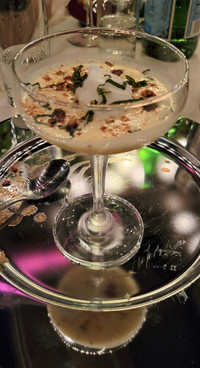  James Hemings, chef to Thomas Jefferson, created the Snow Egg dessert that was re-created at the "Hemings and Hercules" dinner at Post and Beam in Los Angeles, California. Photo courtesy of Jim Farber. 