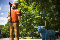  Paul Bunyan and Babe the Blue Ox welcome visitors to the logging camp in Eau Claire, Wisconsin's, Carson Park. Photo courtesy of Michaela Beal. 