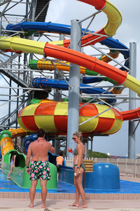 Water slides entertain visitors of all ages on De Palm Island, Aruba. Photo courtesy of Victor Block.
