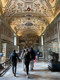 Crowds press through some of the Vatican Museum's nine miles of masterpiece-filled galleries. Photo courtesy of Lesley Sauls Frederikson.