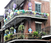  New Orleans, Louisiana, dresses up its signature iron balconies for Mardi Gras celebrations. Photo courtesy of Victor Block. 