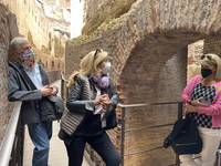 Paola Puecher draws visitors into a reimagined day in the walkways beneath the Roman Colosseum's vast arena. Photo courtesy of Lesley Frederikson.