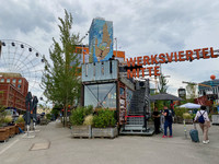 The brand-new Werksviertel-Mitte neighborhood in Munich, Germany, features repurposed industrial buildings next to futuristic architecture. Photo courtesy of Margot Black.