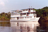 The river yacht Toucan lies at anchor on the Amazon River near Amazonia. Photo courtesy of Victor Block.