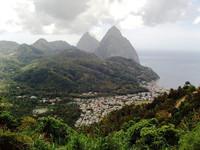  Les Pitons near Soufriere are symbolic of the Caribbean island of St. Lucia. Photo courtesy of Victor Block. 