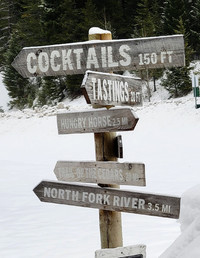 Signs at the Glacier Distilling Co. in Kalispell, Montana, direct visitors to the tasting room. Photo courtesy of Jim Farber.
