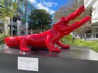  Richard Orlinski'st red crocodile enlivens the Lincoln Road Mall promenade in northern South Beach Miami, Florida. Photo courtesy of Candyce H. Stapen. 
